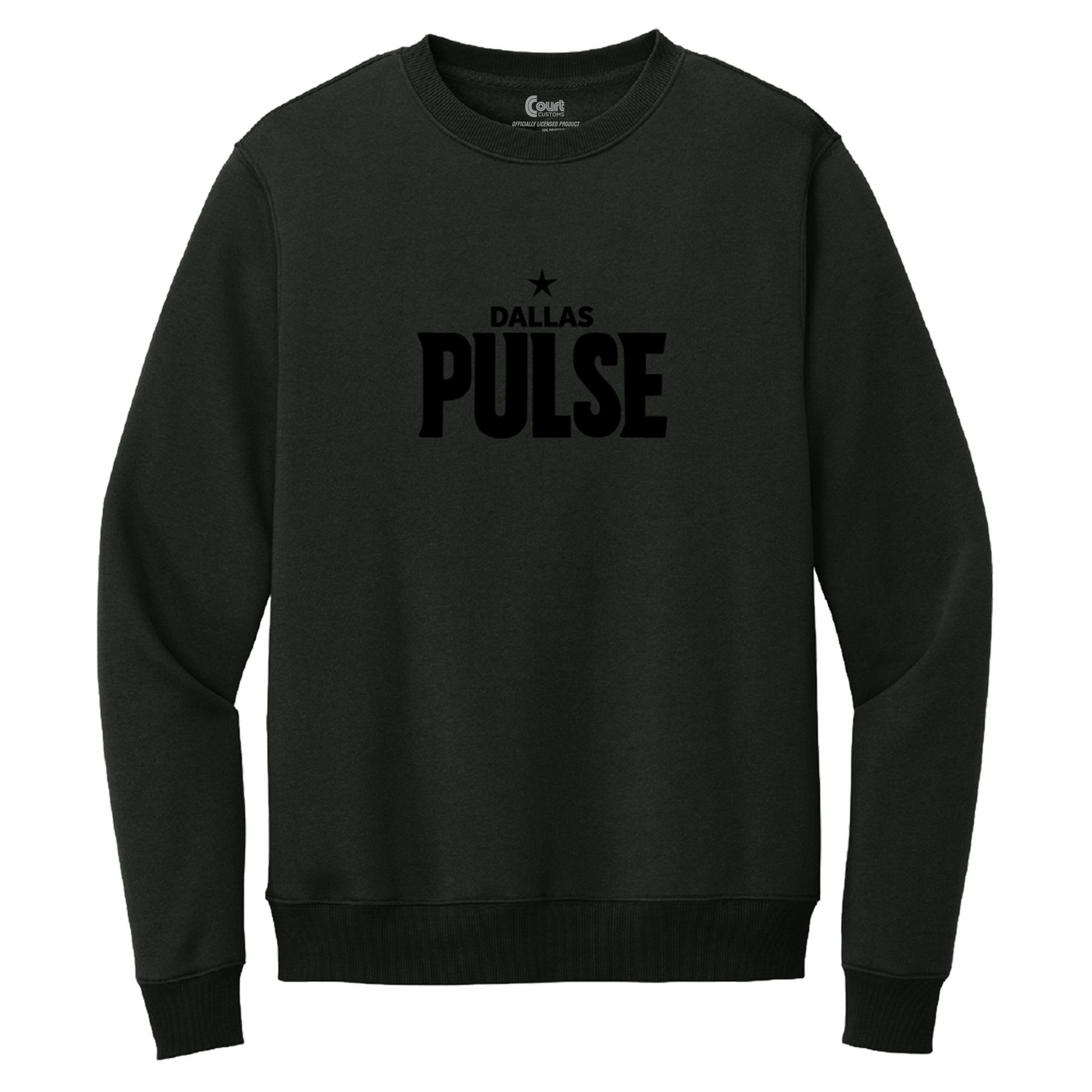 Dallas Pulse Wordmark Black on Black Crewneck